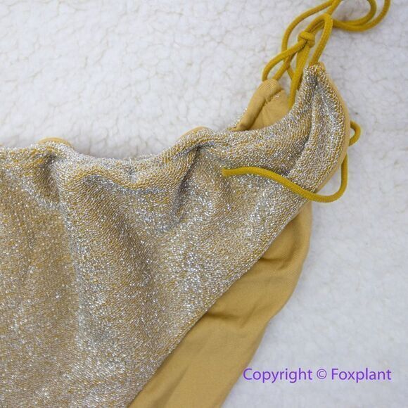 NEW Free People It's Now Cool Gathered Tie Up Bikini Bottom Gold Lurex, size L - Picture 9 of 13
